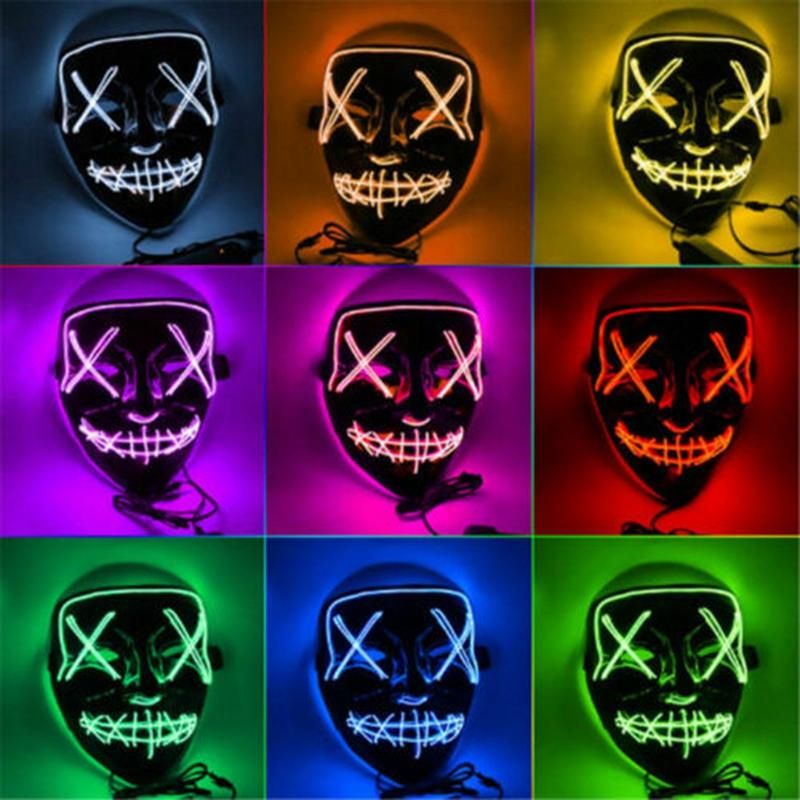 Cosplay the Up Wire Purge Mask Costume Halloween Light Scary Led Fluorescent Red