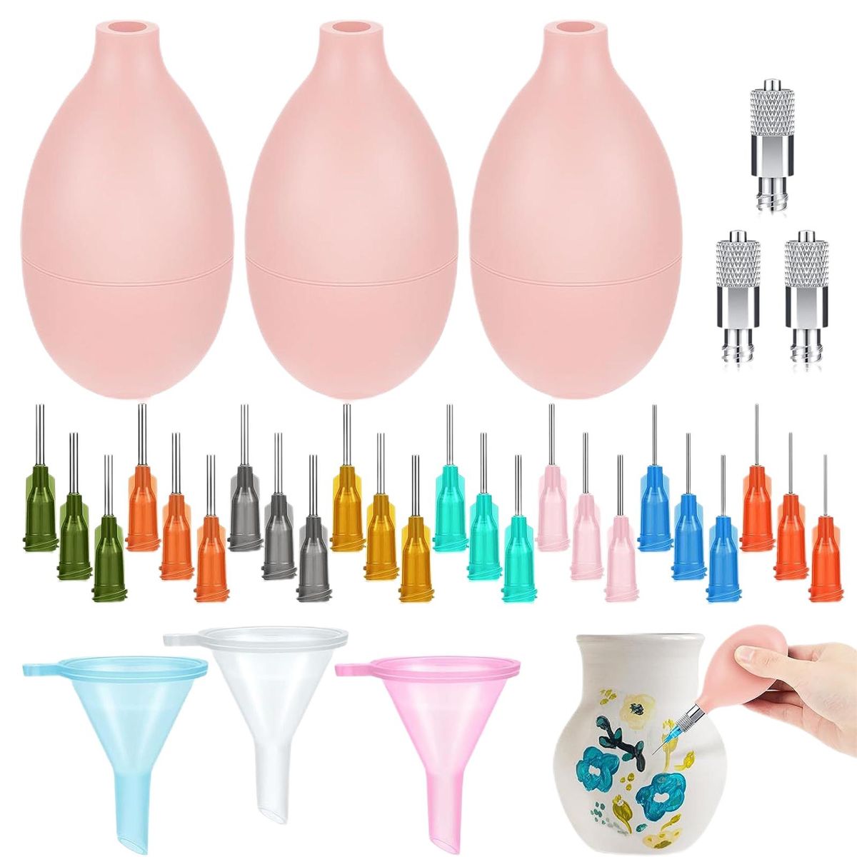 Fine Tip Glazing Bottle Pottery Precision Applicator Set for Easy Pink