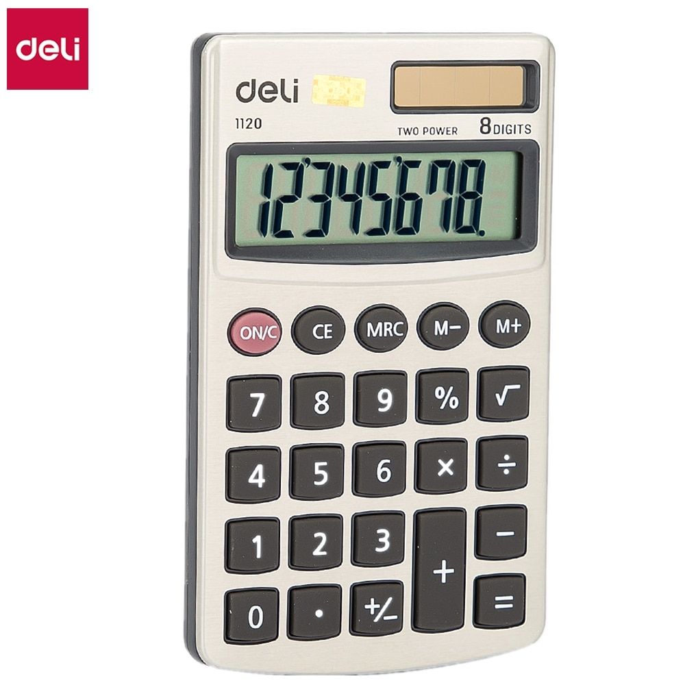 E1120 Mini Calculator Metal Pocket Calculator 8-digit Cover Battery &Solar Dual Power Hand Carry Business Office Stationery Light Grey