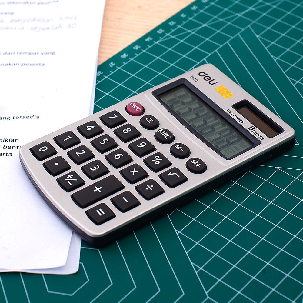 E1120 Mini Calculator Metal Pocket Calculator 8-digit Cover Battery &Solar Dual Power Hand Carry Business Office Stationery Light Grey