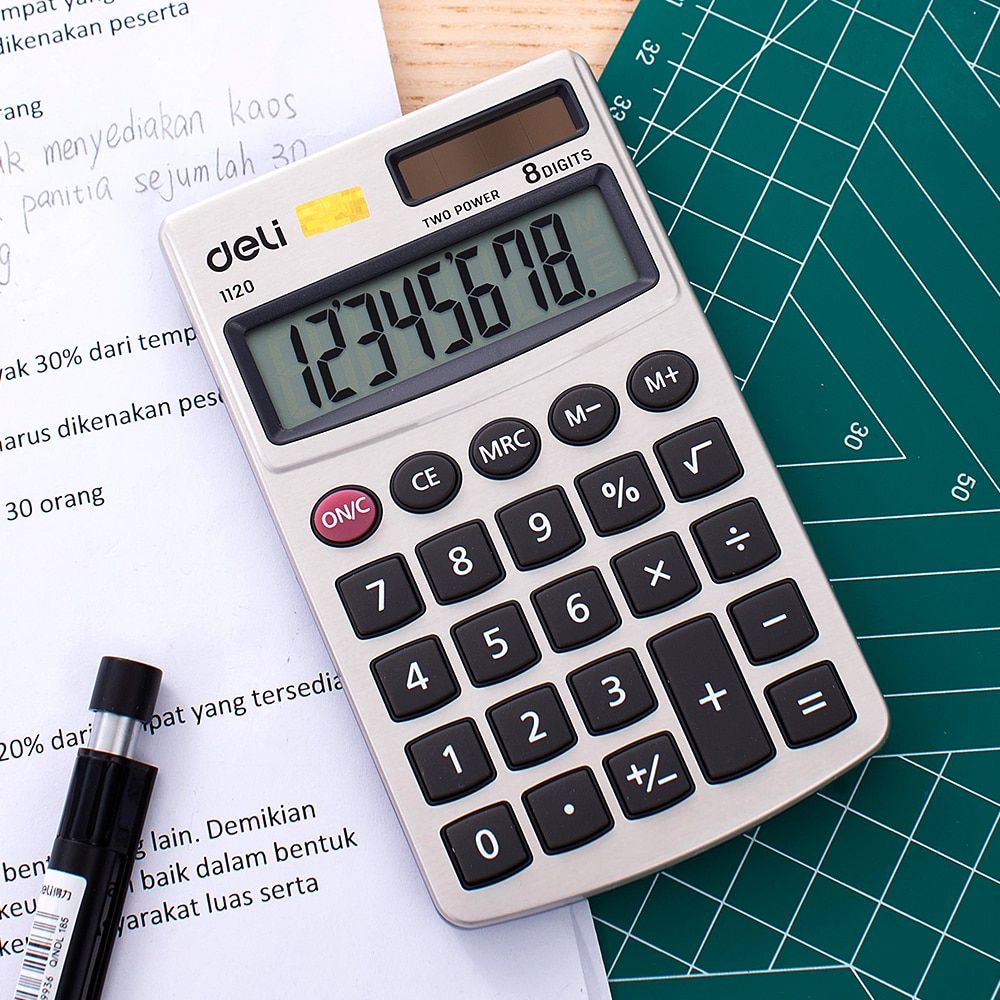 E1120 Mini Calculator Metal Pocket Calculator 8-digit Cover Battery &Solar Dual Power Hand Carry Business Office Stationery Light Grey