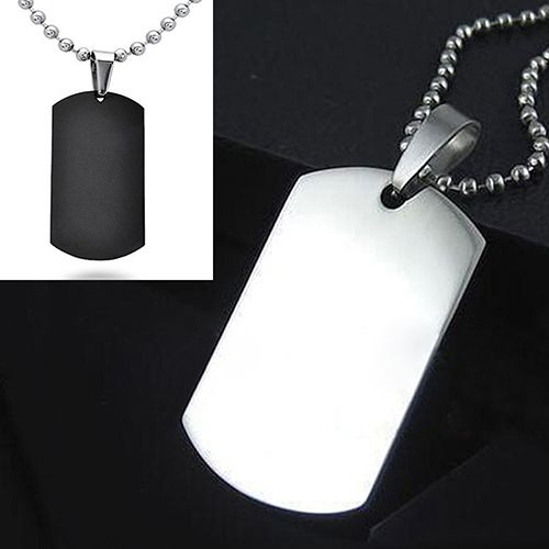 Men\'s Women\'s Punk Fashion 316L Stainless Steel Polished Rectangular Dog Tag Necklace-Black