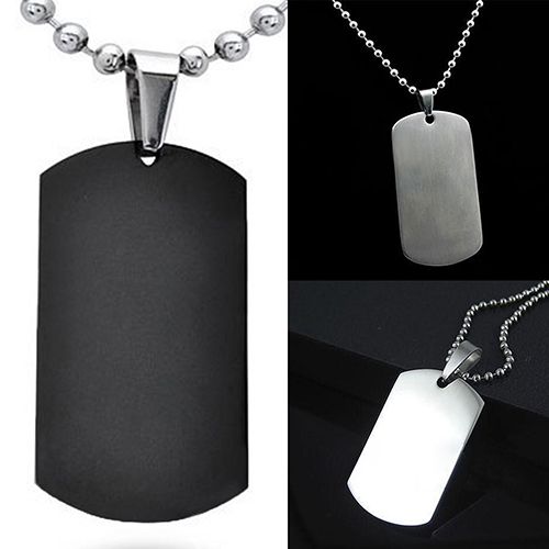 Men\'s Women\'s Punk Fashion 316L Stainless Steel Polished Rectangular Dog Tag Necklace-Black