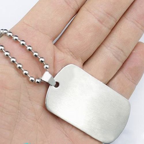 Men\'s Women\'s Punk Fashion 316L Stainless Steel Polished Rectangular Dog Tag Necklace-Black