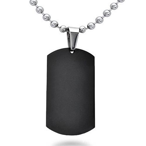 Men\'s Women\'s Punk Fashion 316L Stainless Steel Polished Rectangular Dog Tag Necklace-Black