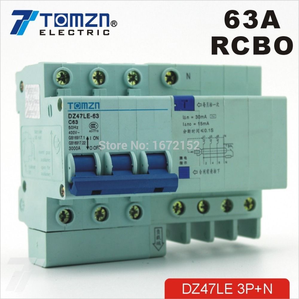 DZ47LE 3P+N 63A 400V~ 50HZ 60HZ Residual Current Circuit