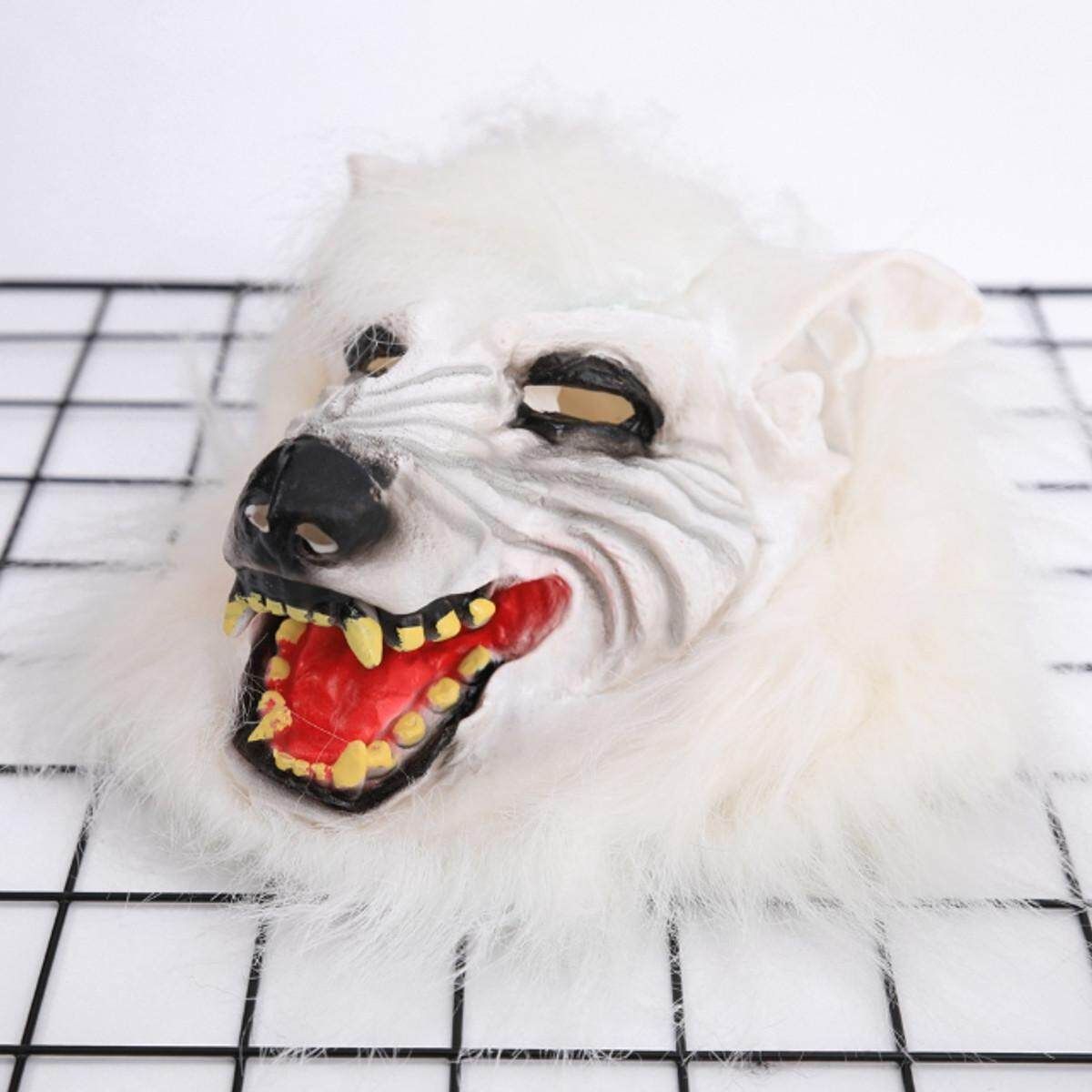 2019 White Latex Rubber Wolf Head Hair Werewolf Scary Holloween Cosplay