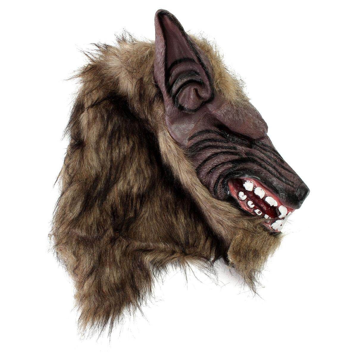 Latex Rubber Wolf Head Hair Werewolf Party Scary Halloween Cosplay Mask