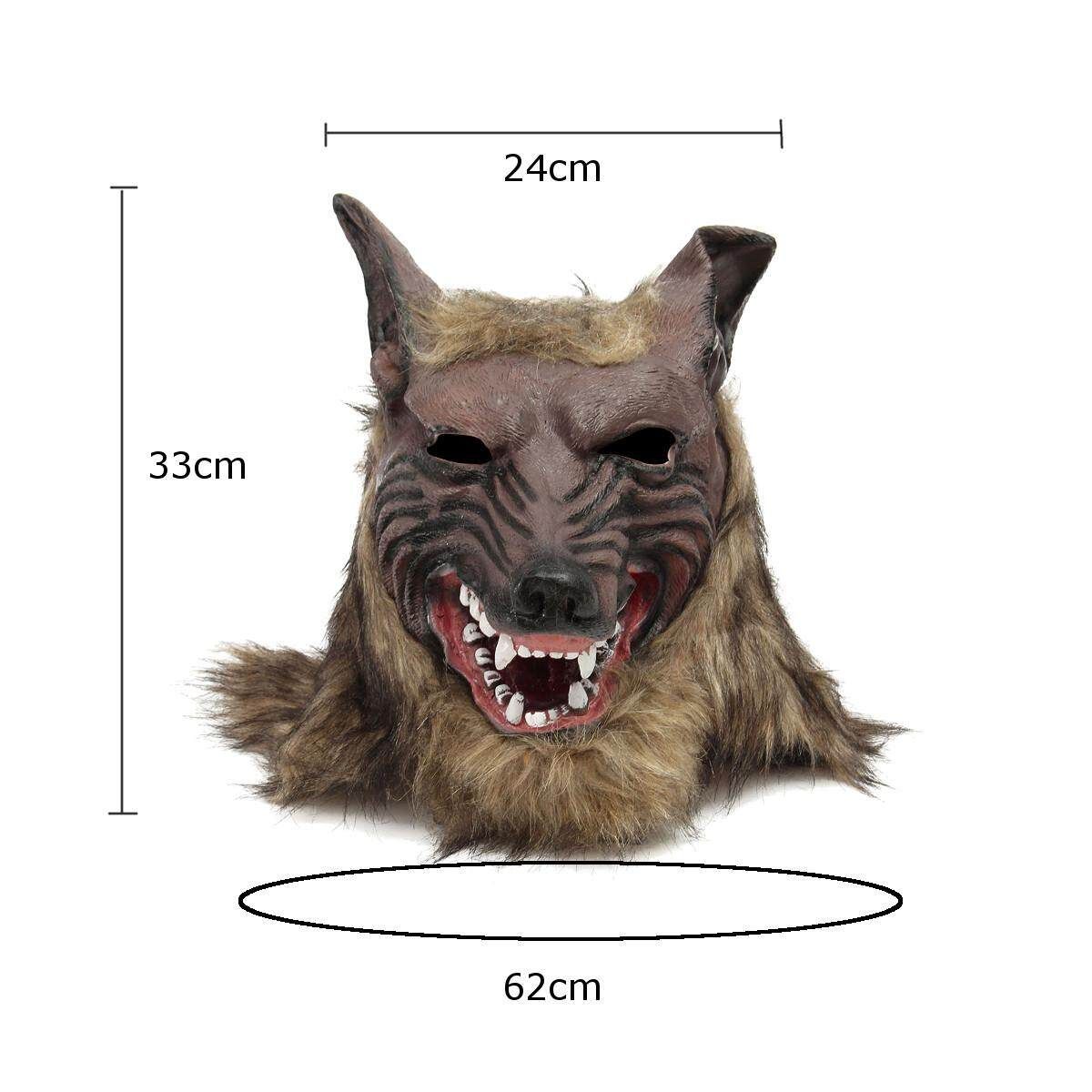 Latex Rubber Wolf Head Hair Werewolf Party Scary Halloween Cosplay Mask