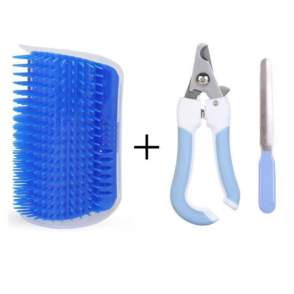 Pet Supplies For Self Groomer Wall Brush Corner Cat Massage Self Groomer Comb Brush With Catnip Cat Rubs With A Tickling Comb-Blue-Pet Nail Clippe