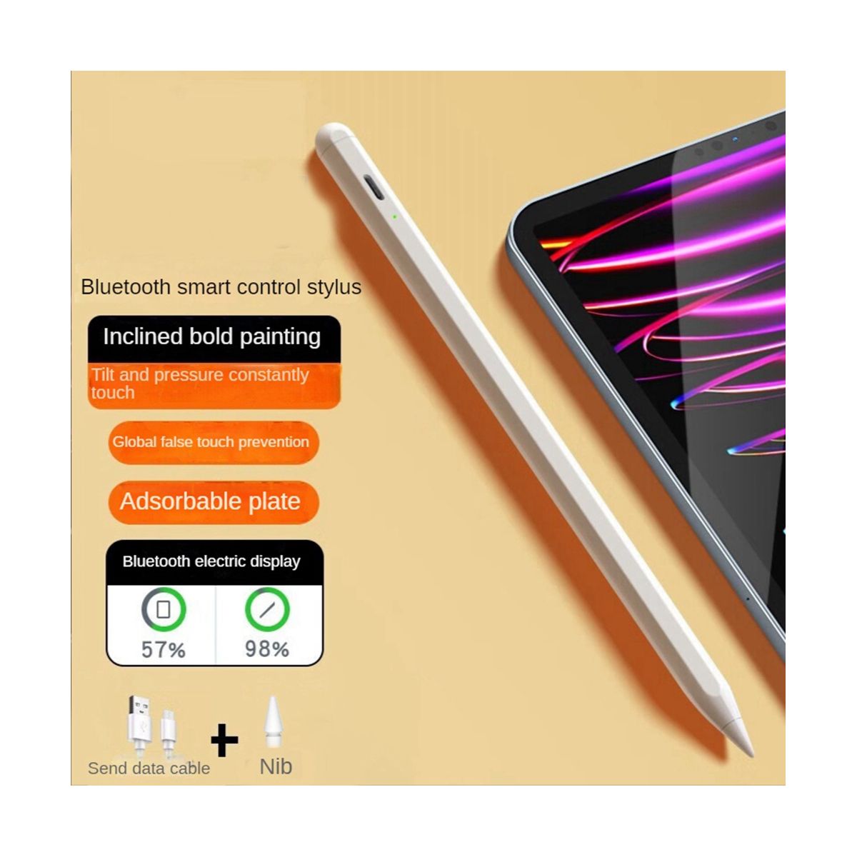 For Apple Handwriting Pen Portable Capacitive Pen iPad Bluetooth Touch Pen Drawing Brush Stylus Pen, Black
