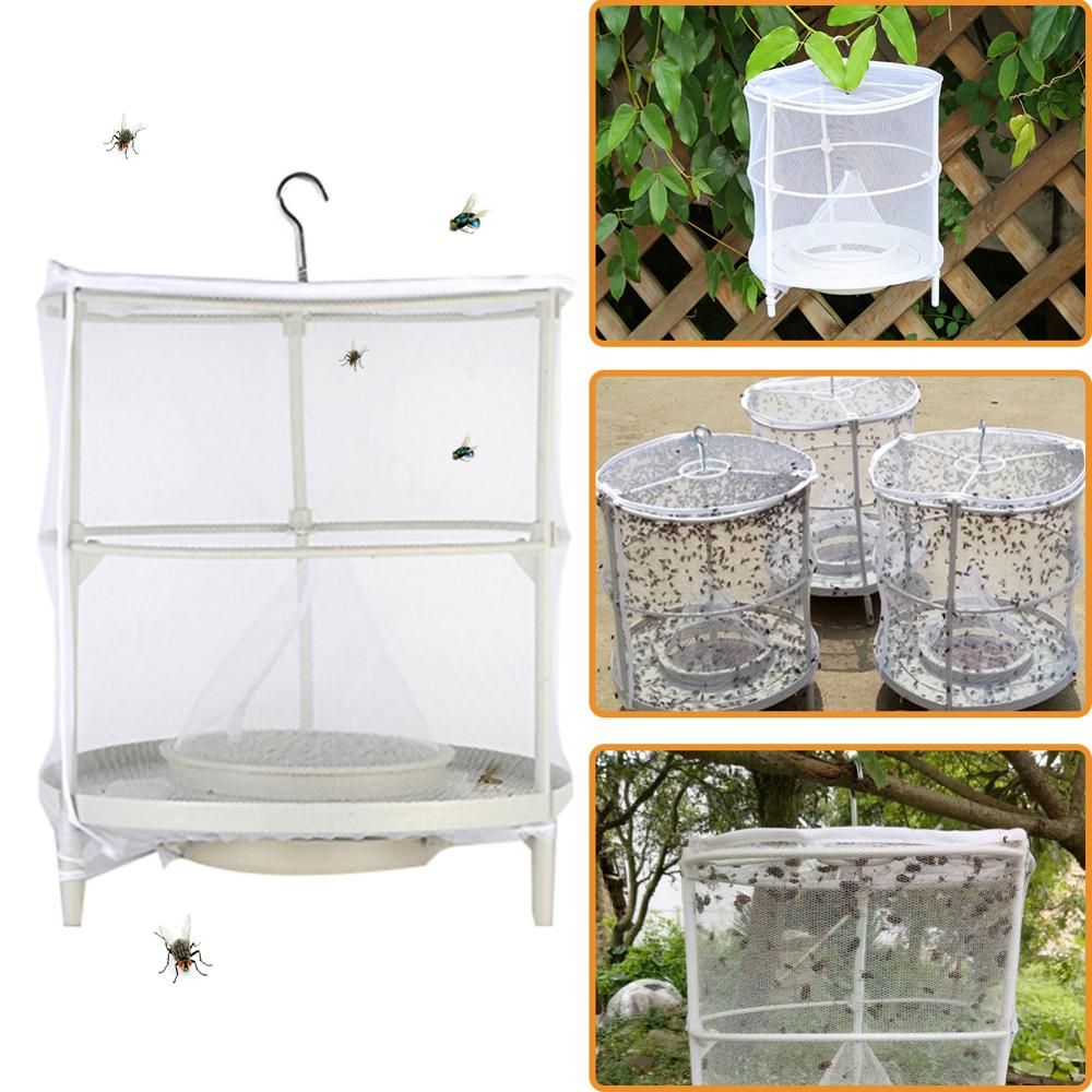 (white)Folding Fly Trap Catcher Killer Cage Net Pest Control