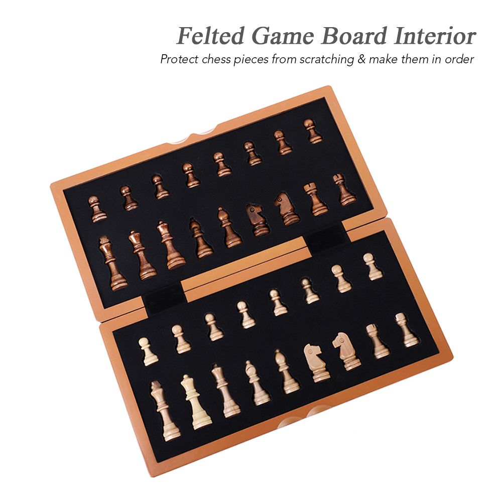 Magnetic Wooden Folding Chess Set With Felted Game Board
