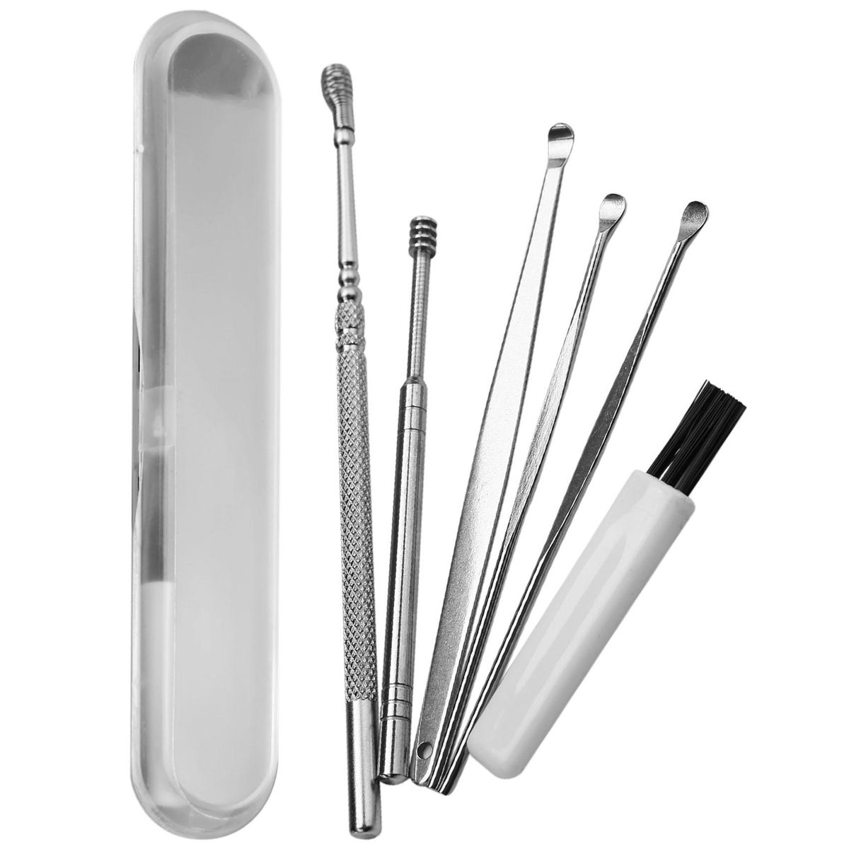 6Pcs Ear Pick Set Stainless Steel Earpick Ear Wax Curette Remover Spoon Spiral Ear Clean Tool With Case