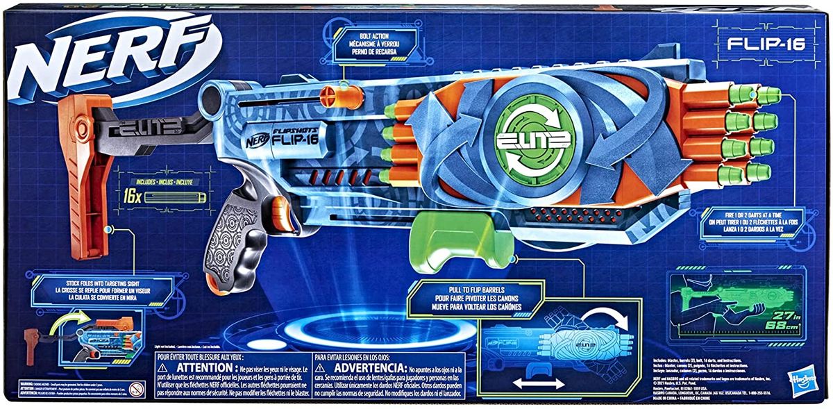 Elite 2.0 Flipshots Flip-16 Blaster With 16 Dart Barrels And 16 Official Darts