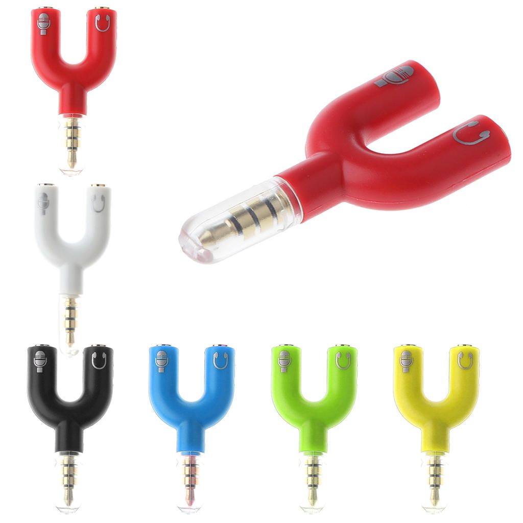 3.5mm Stereo Splitter Audio To Mic Headset   Plug Adapter For White