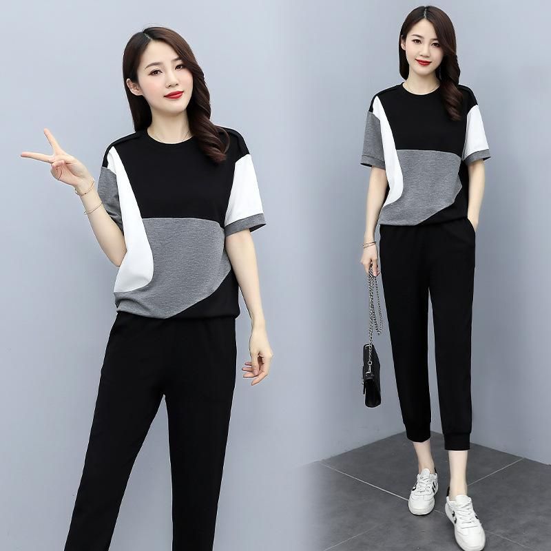 Summer New Korean Style Fashion Casual Set Women's Loose Youthful-Looking Short Sleeve Thin Ice Silk Sports Two-Piece Set