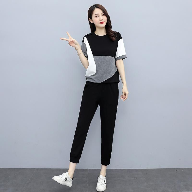 Summer New Korean Style Fashion Casual Set Women's Loose Youthful-Looking Short Sleeve Thin Ice Silk Sports Two-Piece Set