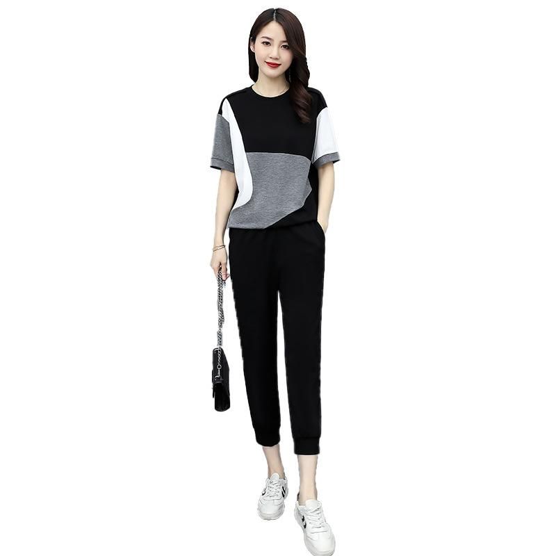Summer New Korean Style Fashion Casual Set Women's Loose Youthful-Looking Short Sleeve Thin Ice Silk Sports Two-Piece Set