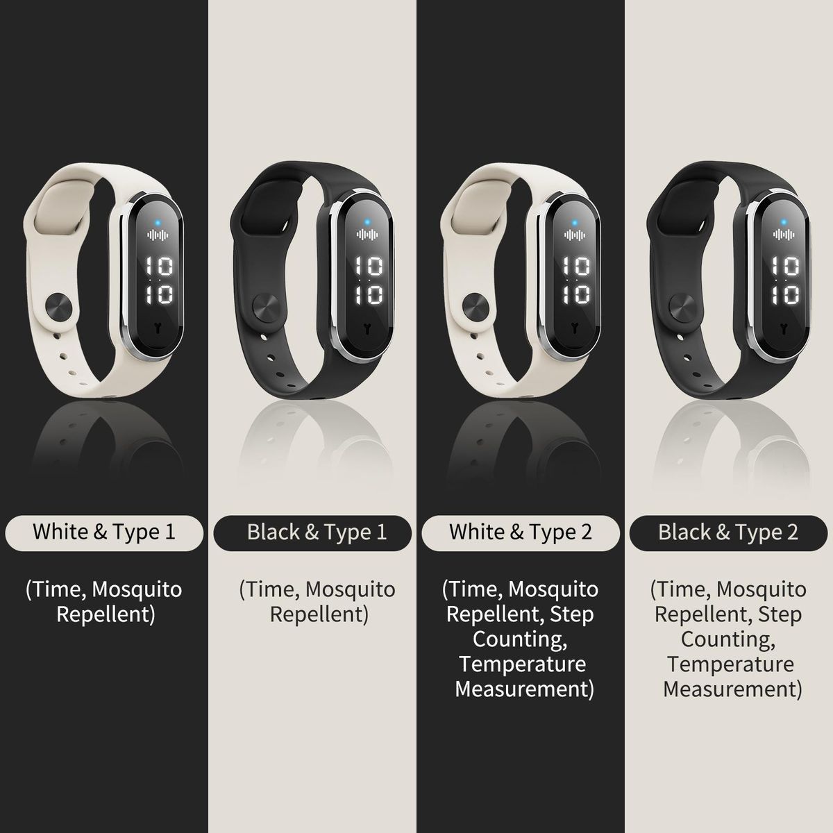 Ultrasonic Mosquito Repellent Bands Non-Toxic Deet Free Bug Insect Repellent Band Reusable Long Protection Support Clock Step Counting Temperature Measurement