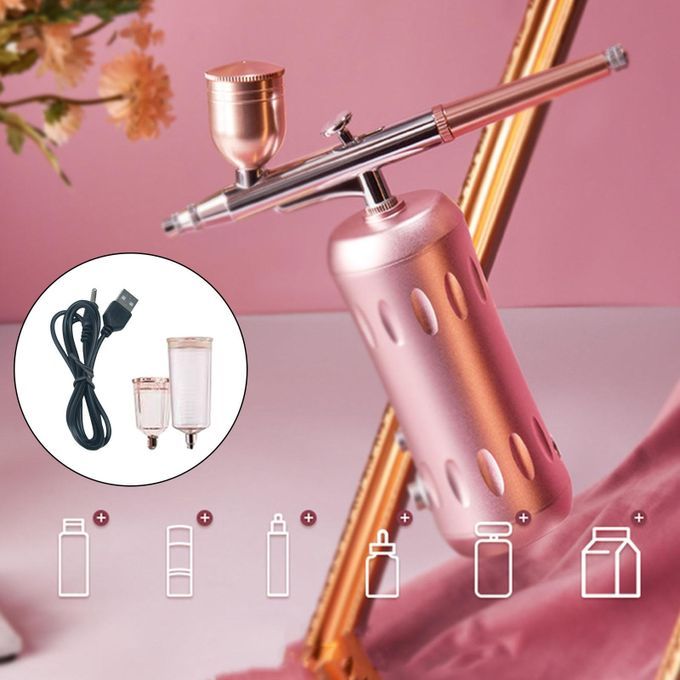 Airbrush Air Compressor Kit Handheld Cordless   Gun For Pink