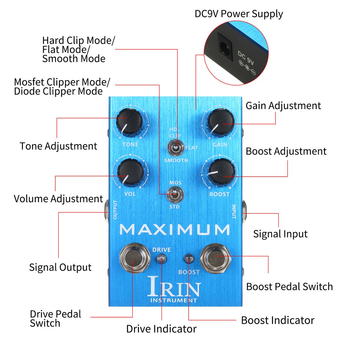 Overdrive Guitar Effect Pedal 2 Toggle Mode Switch