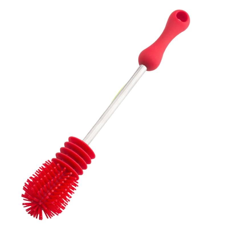 Creative Multifunctional Silicone Bottle Brush Baby Silicone Bottle Cleaner Unique Design Baby Bottle Scrubbing Silicone Cleaning Tool Baby Bottle Brush Long Handle Cup Brush - Red