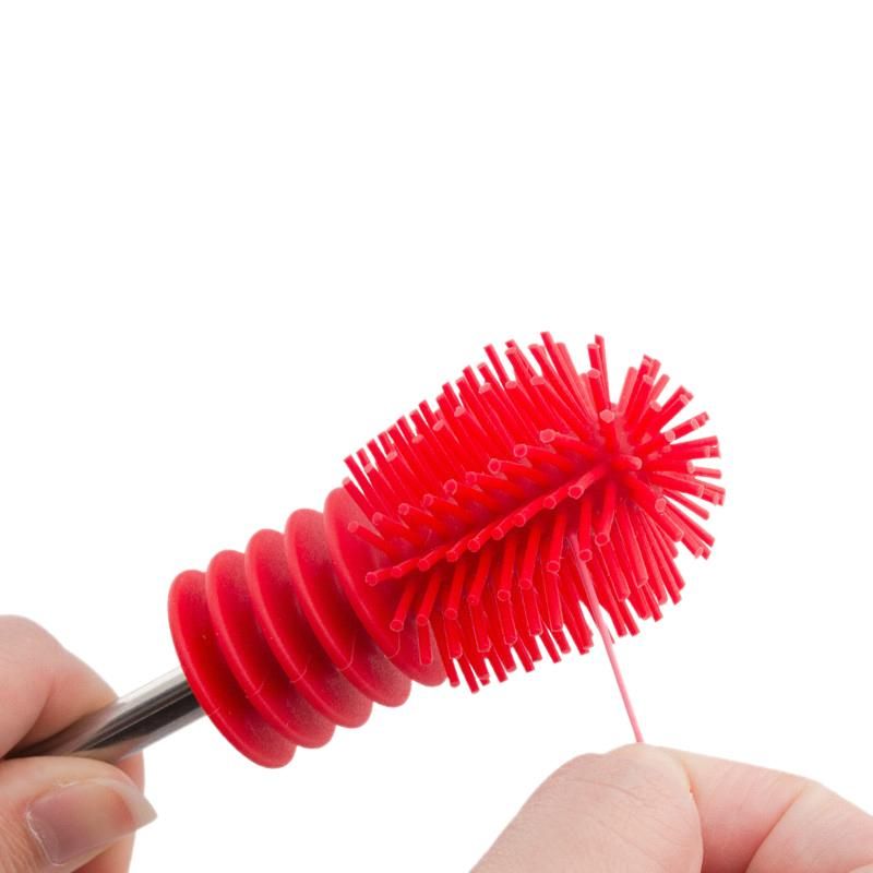 Creative Multifunctional Silicone Bottle Brush Baby Silicone Bottle Cleaner Unique Design Baby Bottle Scrubbing Silicone Cleaning Tool Baby Bottle Brush Long Handle Cup Brush - Red