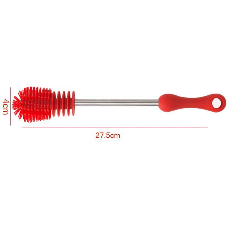 Creative Multifunctional Silicone Bottle Brush Baby Silicone Bottle Cleaner Unique Design Baby Bottle Scrubbing Silicone Cleaning Tool Baby Bottle Brush Long Handle Cup Brush - Red