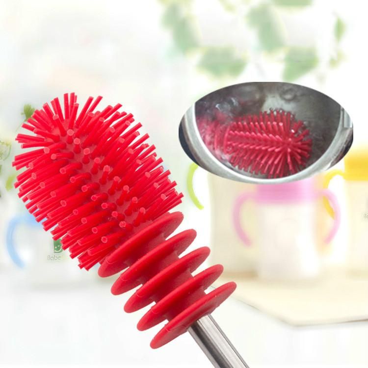 Creative Multifunctional Silicone Bottle Brush Baby Silicone Bottle Cleaner Unique Design Baby Bottle Scrubbing Silicone Cleaning Tool Baby Bottle Brush Long Handle Cup Brush - Red