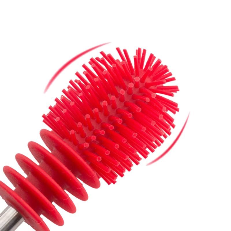 Creative Multifunctional Silicone Bottle Brush Baby Silicone Bottle Cleaner Unique Design Baby Bottle Scrubbing Silicone Cleaning Tool Baby Bottle Brush Long Handle Cup Brush - Red