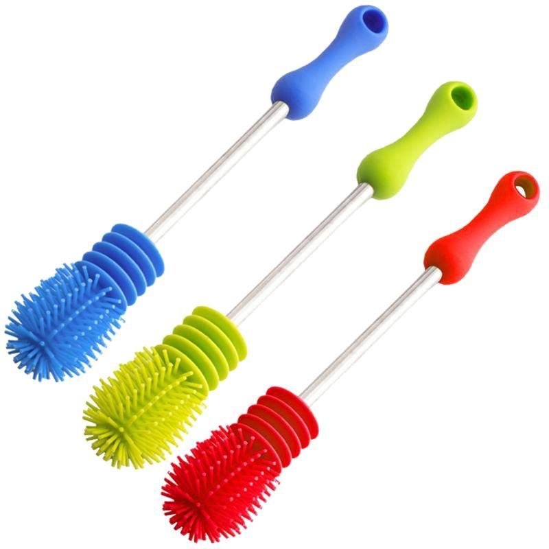Creative Multifunctional Silicone Bottle Brush Baby Silicone Bottle Cleaner Unique Design Baby Bottle Scrubbing Silicone Cleaning Tool Baby Bottle Brush Long Handle Cup Brush - Red