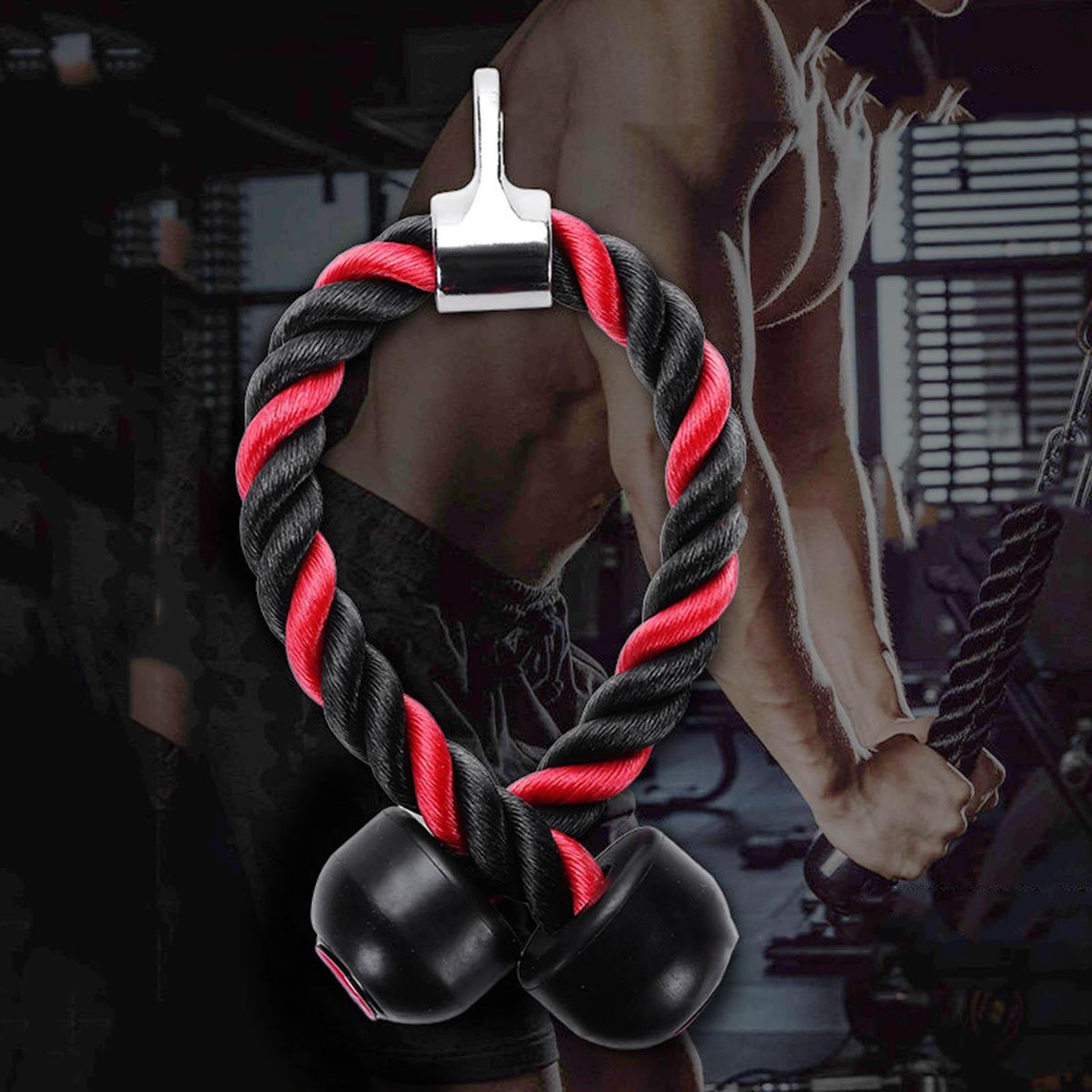 Triceps Tension Rope Gym Pulldown Back Shoulder Muscle Exerciser Red
