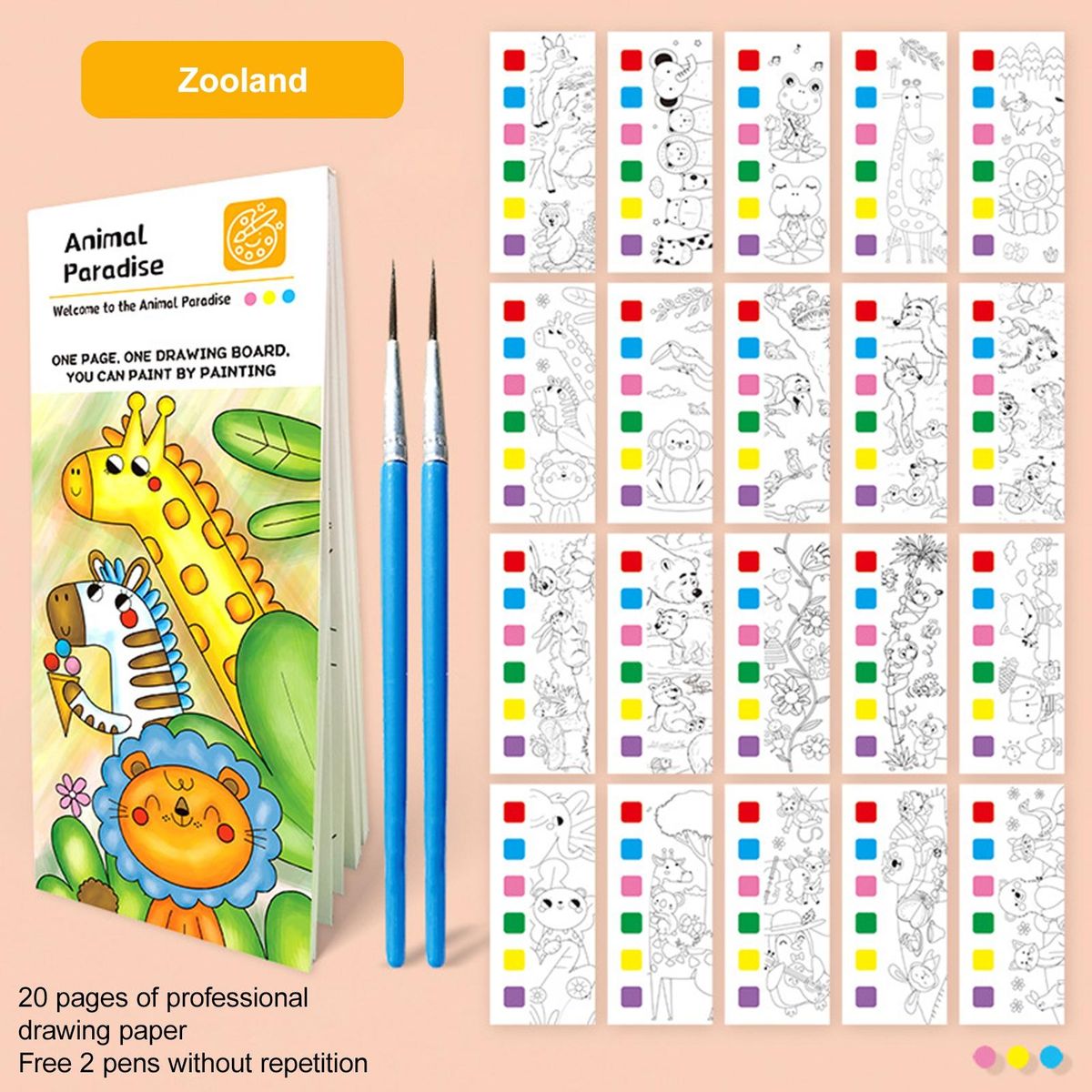 Travel Watercolor Painting Kit 20 Scenes 6 Pigments Stress for Kids