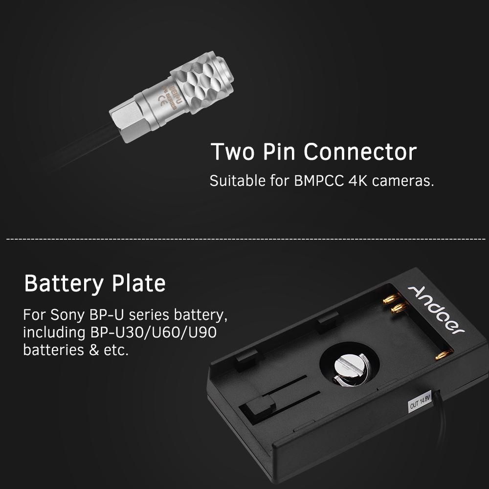 Andoer Camera DV Battery Power Supply Mount Plate Adapter with 1/4 Inch Screw for Blackmagic Cinema Pocket Camera BMPCC 4K Replacement for Sony BP-U30 U60 U90 BP-U Battery