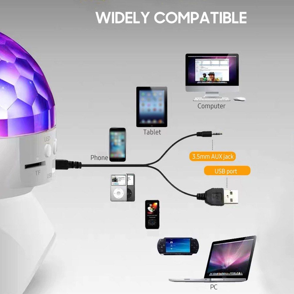 Wireless BT Music Speaker Colorful LED Crystal Rotating Ball