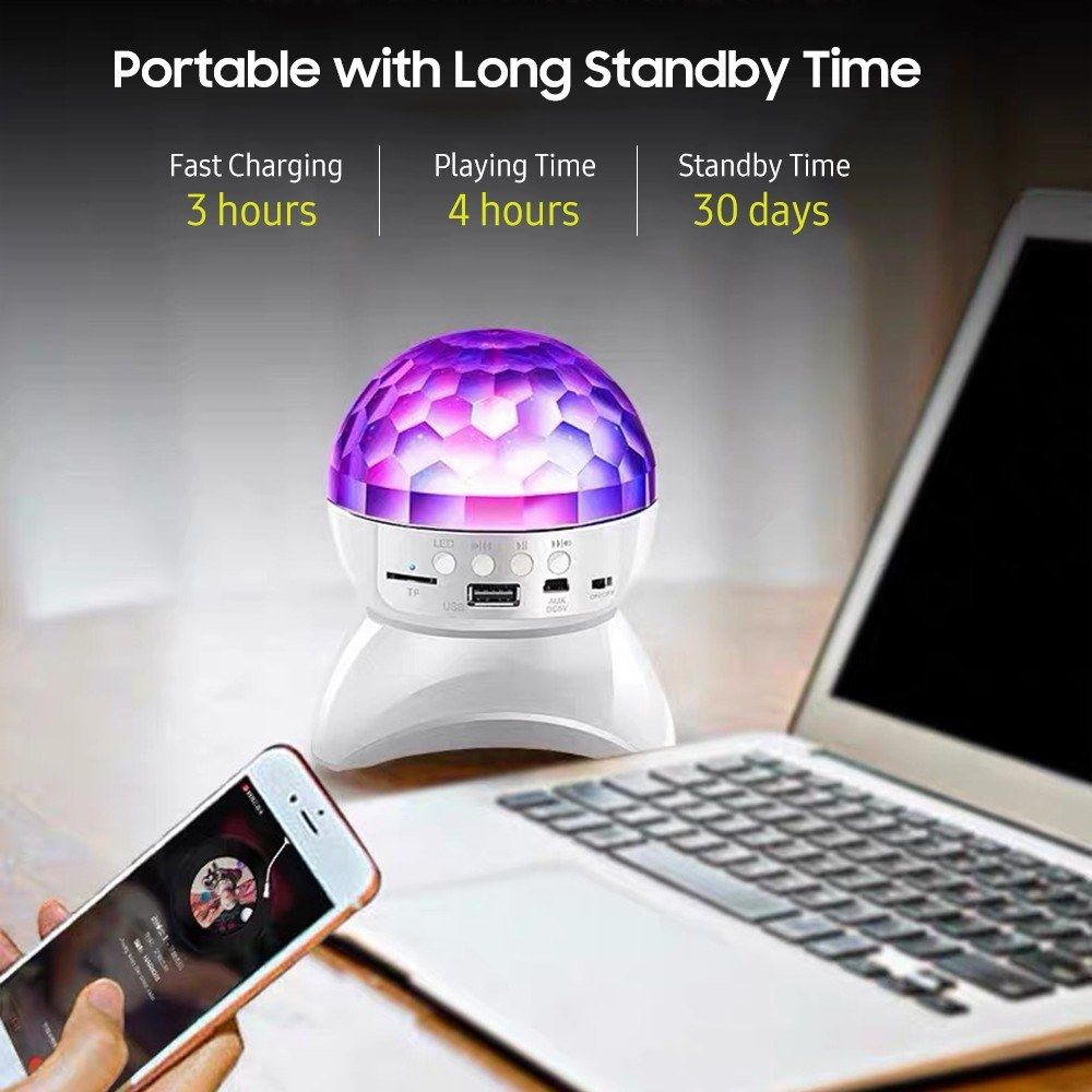 Wireless BT Music Speaker Colorful LED Crystal Rotating Ball