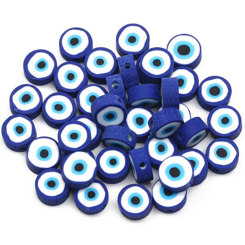 50/100pcs 10mm Blue Eyes Polymer Clay Beads Handmade Polymer Clay Spacer Beads for Jewelry Making DIY Bracelet Necklace