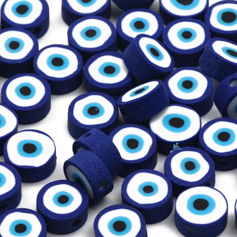 50/100pcs 10mm Blue Eyes Polymer Clay Beads Handmade Polymer Clay Spacer Beads for Jewelry Making DIY Bracelet Necklace