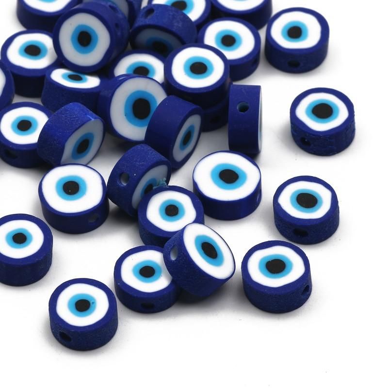 50/100pcs 10mm Blue Eyes Polymer Clay Beads Handmade Polymer Clay Spacer Beads for Jewelry Making DIY Bracelet Necklace