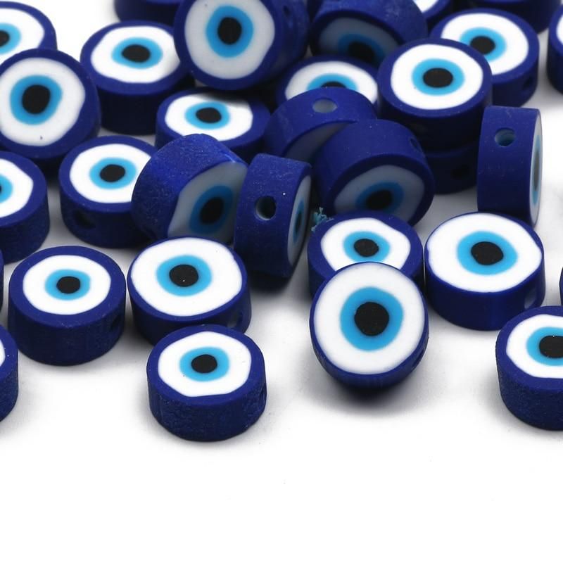 50/100pcs 10mm Blue Eyes Polymer Clay Beads Handmade Polymer Clay Spacer Beads for Jewelry Making DIY Bracelet Necklace