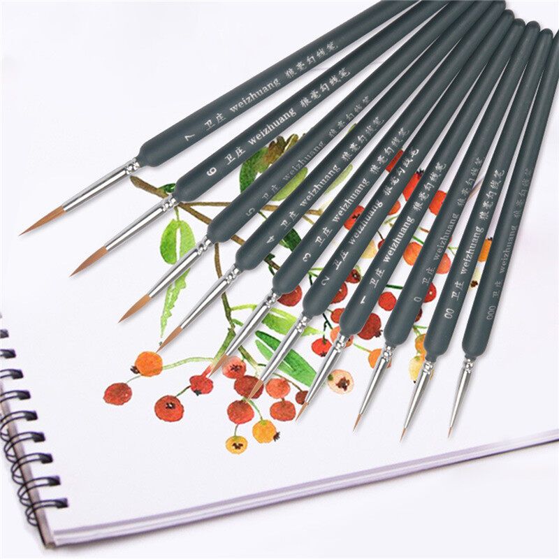 6/9/10 PCS/Set Artist Brush Hand-painted Hook Line Drawing Pen Art Miniatures Paint Brushes Fine Detail Gouache Refill Supplies
