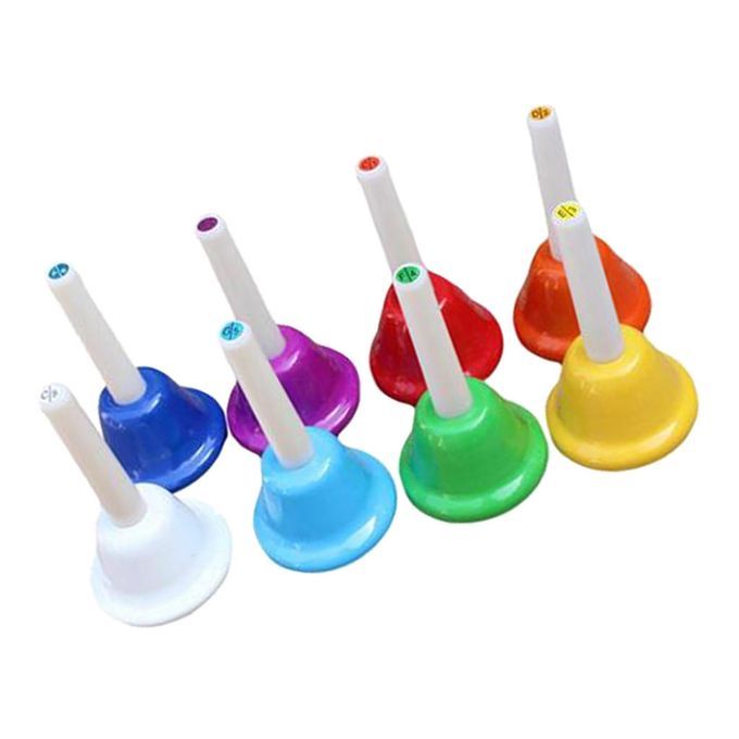 Colorful Hand Percussion Bells 8 Note Diatonic Metal Hand Bell Kit For