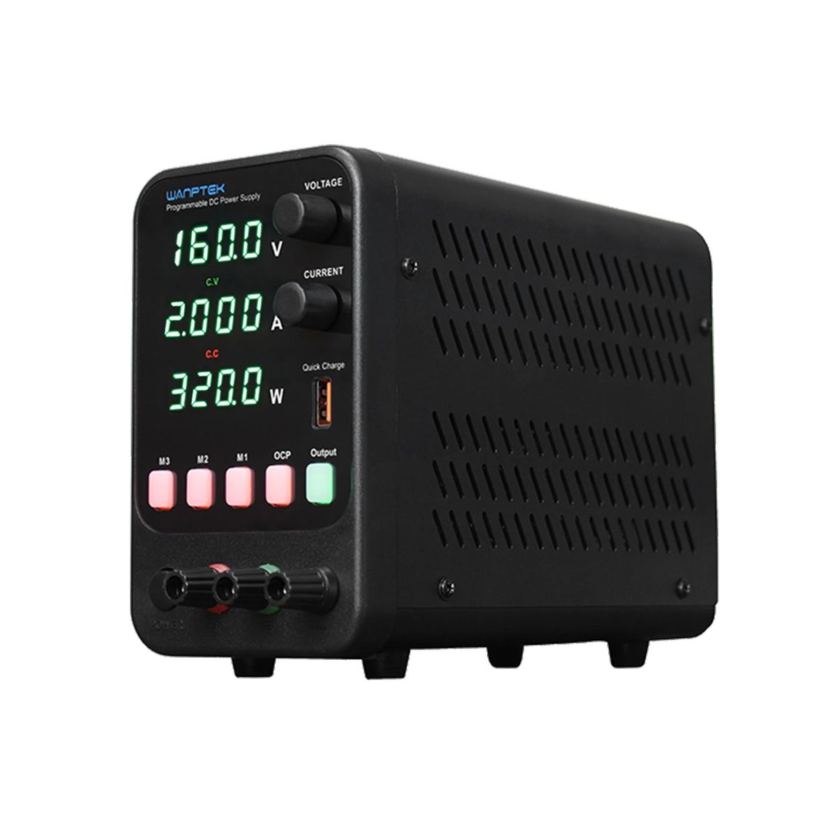 WANPTEK Bench DC Power Supply Variable 160V 2A Digital Display Adjustable Switching Regulated Power Supply CV CC with Data Storage, Output Switch, USB Quick Charge Port, Short Circuit Alarm, Encoder Adjustment Knob