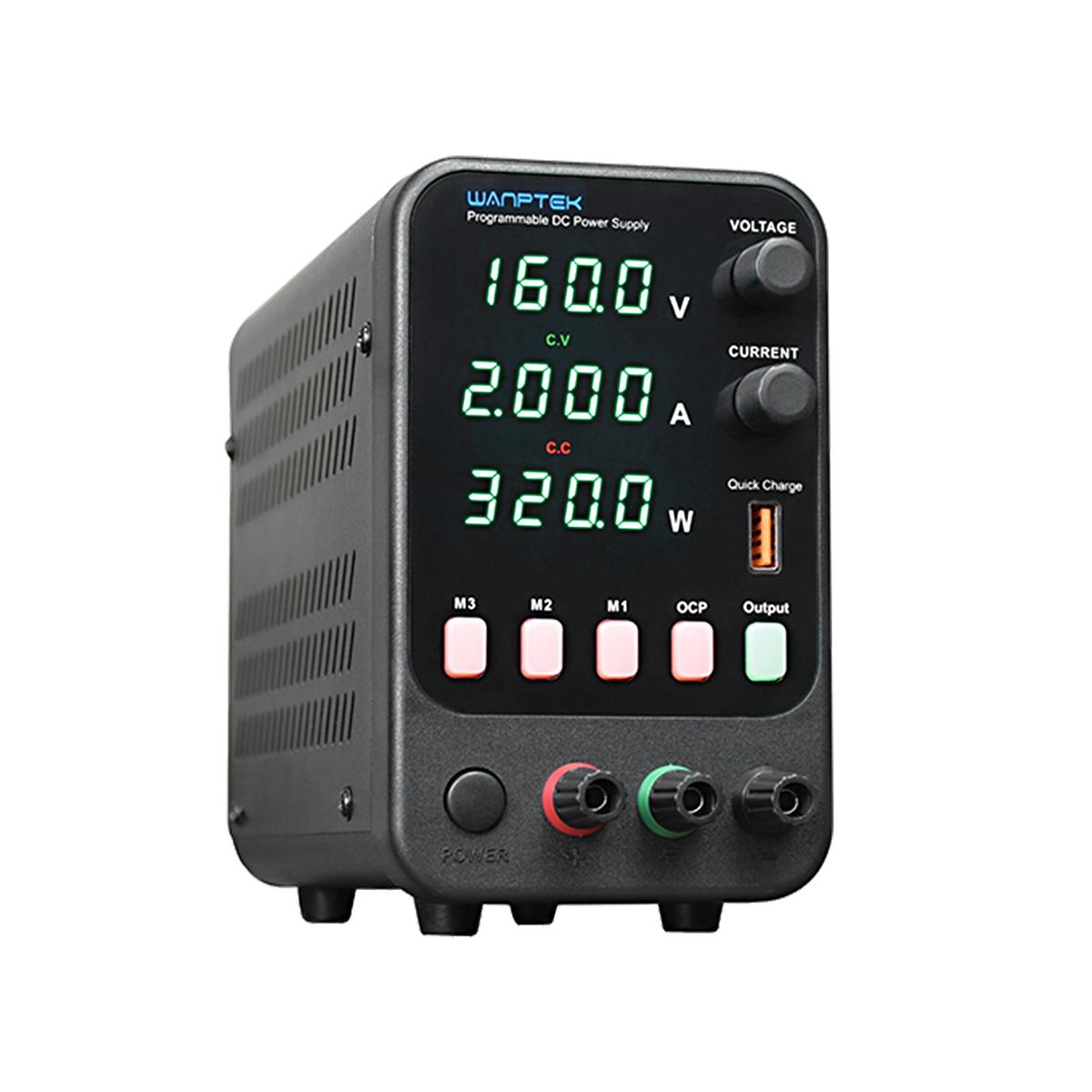 WANPTEK Bench DC Power Supply Variable 160V 2A Digital Display Adjustable Switching Regulated Power Supply CV CC with Data Storage, Output Switch, USB Quick Charge Port, Short Circuit Alarm, Encoder Adjustment Knob
