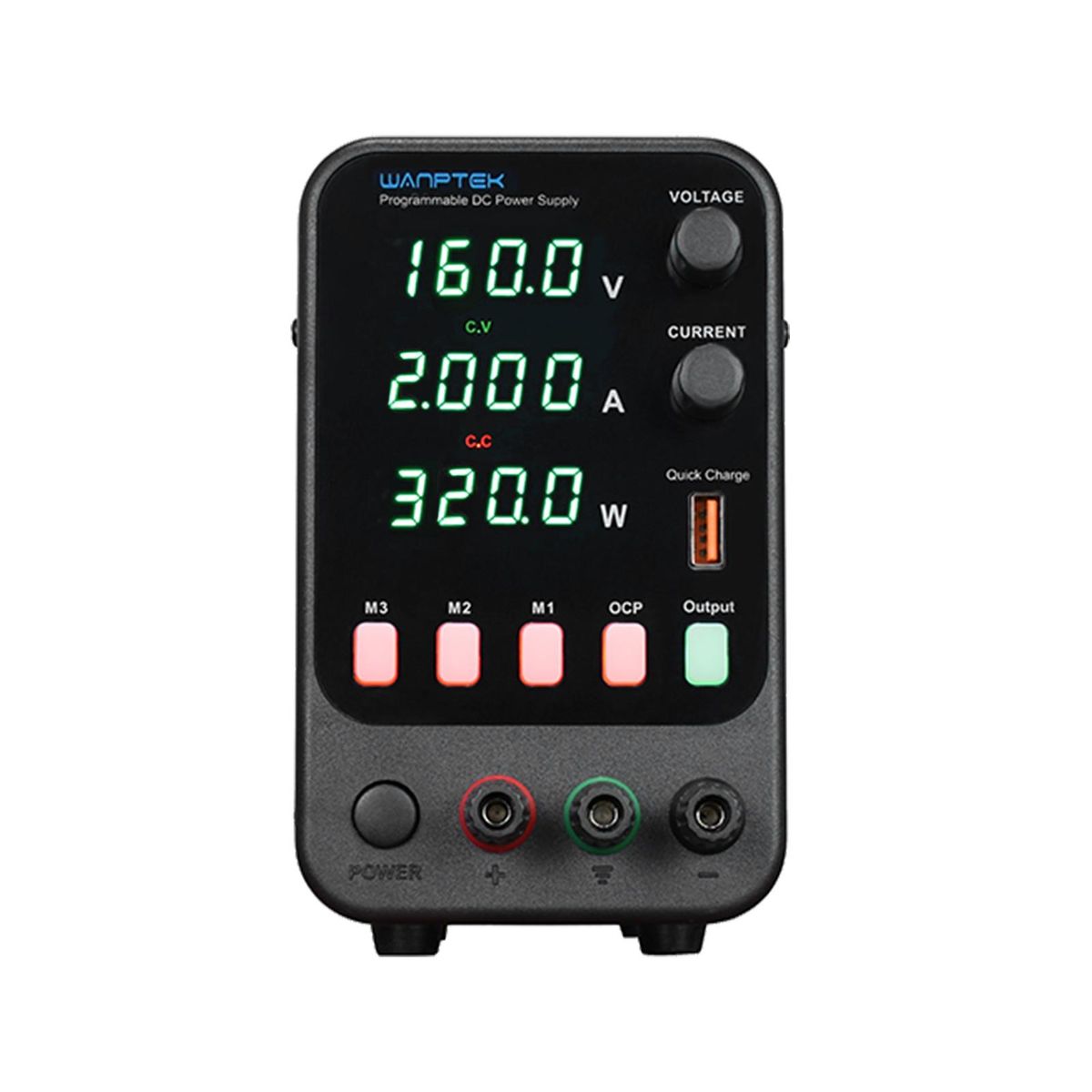 WANPTEK Bench DC Power Supply Variable 160V 2A Digital Display Adjustable Switching Regulated Power Supply CV CC with Data Storage, Output Switch, USB Quick Charge Port, Short Circuit Alarm, Encoder Adjustment Knob