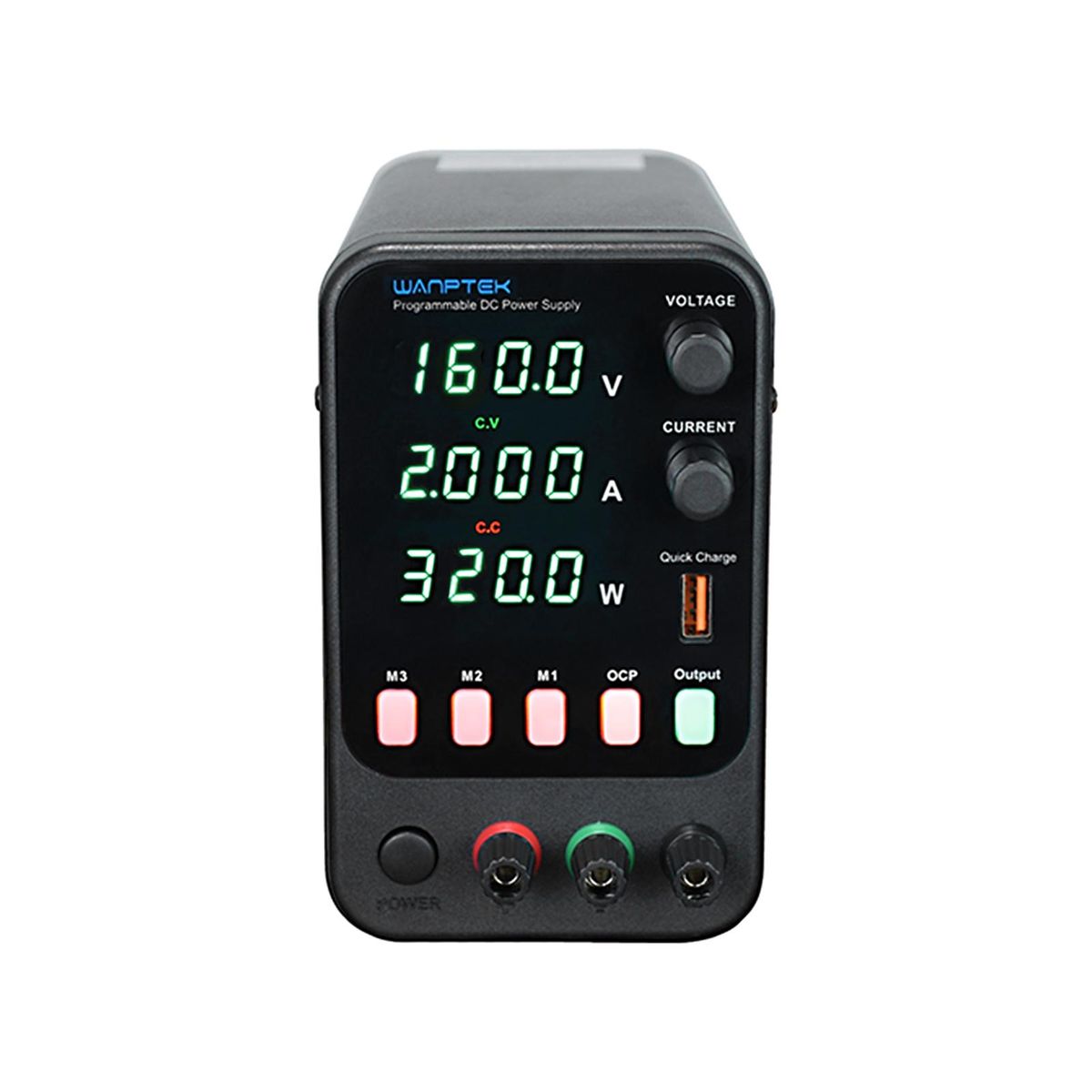 WANPTEK Bench DC Power Supply Variable 160V 2A Digital Display Adjustable Switching Regulated Power Supply CV CC with Data Storage, Output Switch, USB Quick Charge Port, Short Circuit Alarm, Encoder Adjustment Knob
