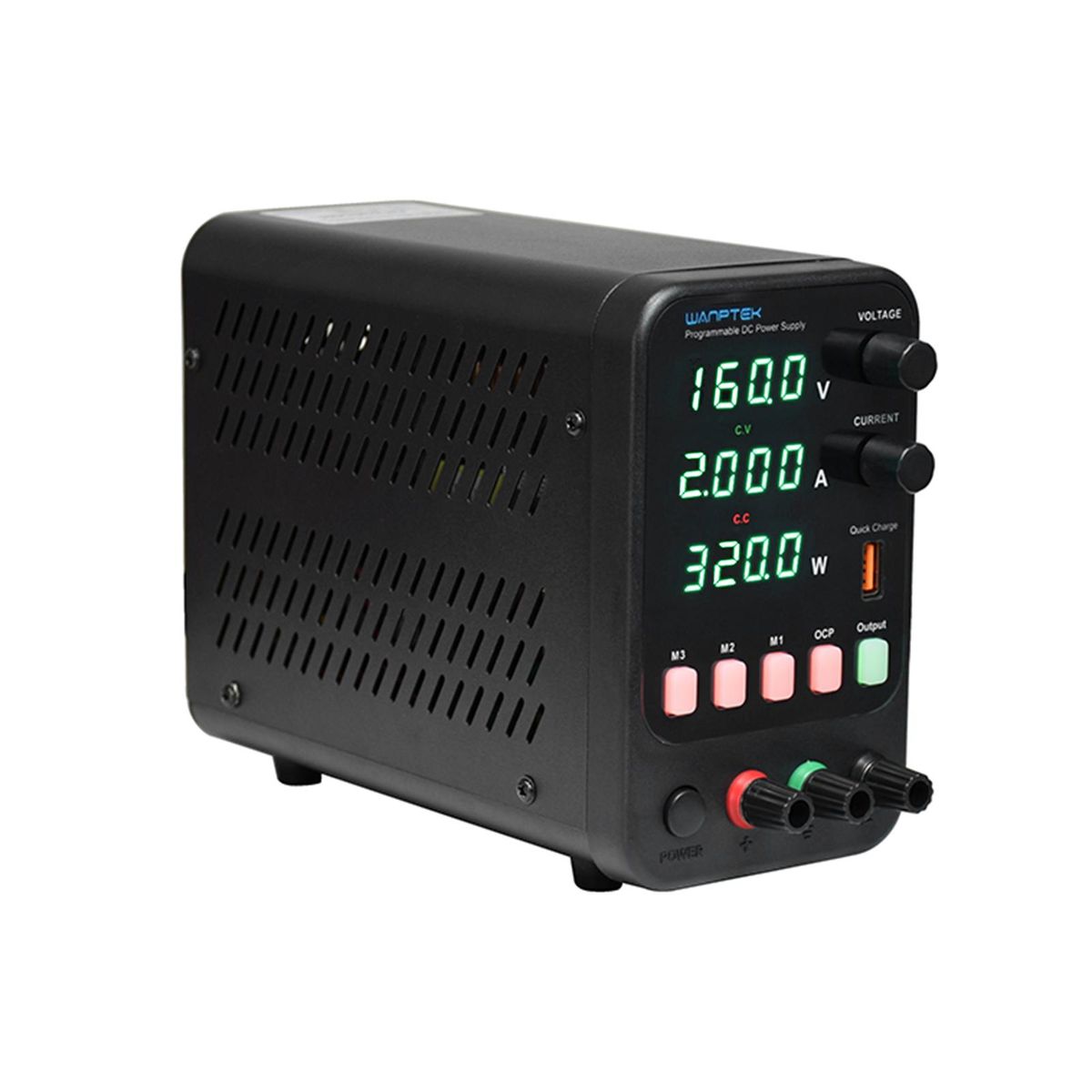 WANPTEK Bench DC Power Supply Variable 160V 2A Digital Display Adjustable Switching Regulated Power Supply CV CC with Data Storage, Output Switch, USB Quick Charge Port, Short Circuit Alarm, Encoder Adjustment Knob