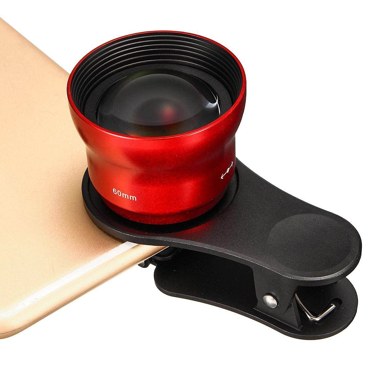 60mm Optical Lens For Cell Mobile Phone Camera Portrait With Universal Clip UK Red