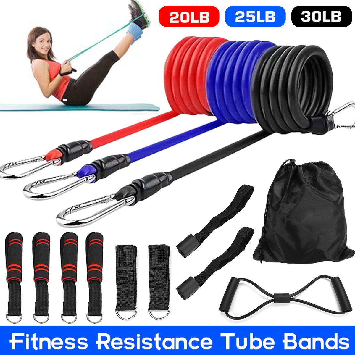 16Pcs Home Fitness Pull Rope Equipment Kit Yoga Body Shape E